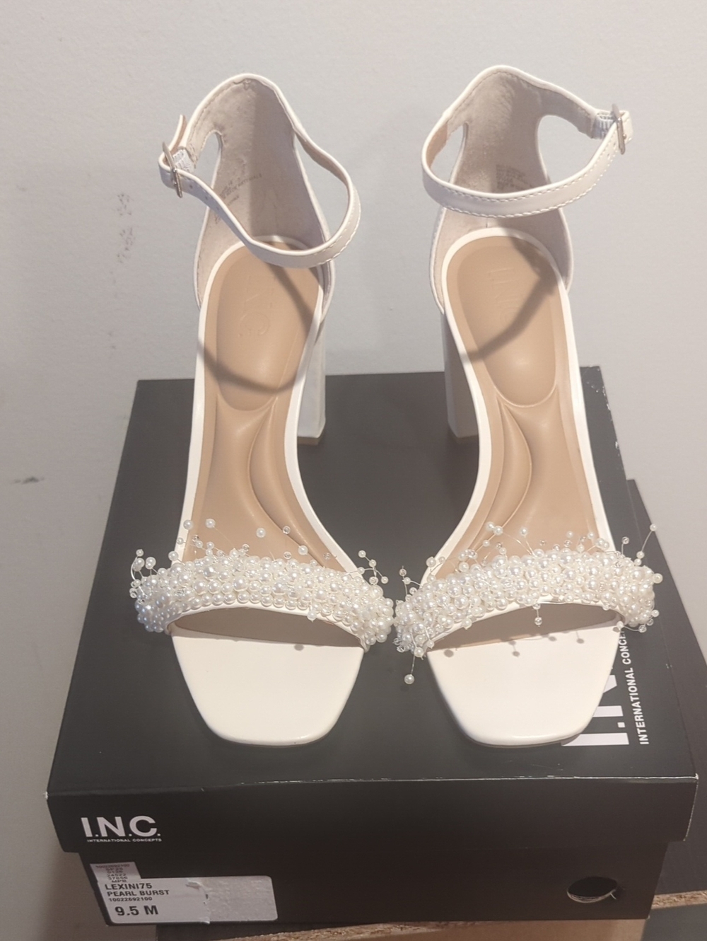INC International Concepts Ivory Pearl Strap Block Heels